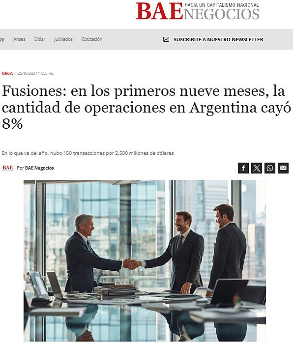 Fusiones: en los primeros nueve meses, la cantidad de operaciones en Argentina cay 8%